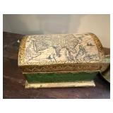 Decorative Brass Hourglass with Sand and Vintage Style Map Chest