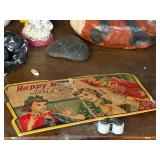 Vintage Collectibles Lot with Care Bear Mug, Wooden Blocks, Pottery, Figurines, and Ephemera