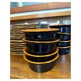 Ironstone Octagon USA Brown and Black Stoneware Dinnerware Set 8 Place Settings