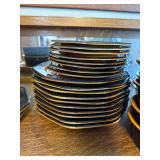 Ironstone Octagon USA Brown and Black Stoneware Dinnerware Set 8 Place Settings