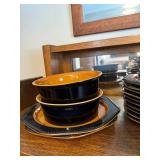 Ironstone Octagon USA Brown and Black Stoneware Dinnerware Set 8 Place Settings