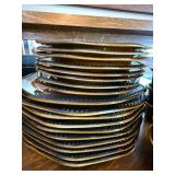 Ironstone Octagon USA Brown and Black Stoneware Dinnerware Set 8 Place Settings