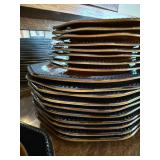 Ironstone Octagon USA Brown and Black Stoneware Dinnerware Set 8 Place Settings