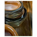 Ironstone Octagon USA Brown and Black Stoneware Dinnerware Set 8 Place Settings