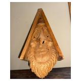 Hand-Carved Wooden Gnome Face Bird House, 14 Inch Folk Art Plaque