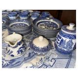 Blue Willow China Dinnerware Set with Plates, Bowls, Cups and Serving Pieces - 8 Place Settings