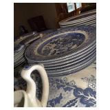 Blue Willow China Dinnerware Set with Plates, Bowls, Cups and Serving Pieces - 8 Place Settings