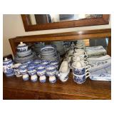 Blue Willow China Dinnerware Set with Plates, Bowls, Cups and Serving Pieces - 8 Place Settings