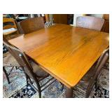 Vintage Oak Dining Table with 5 Wooden Chairs and Spiral Legs and Two leaves