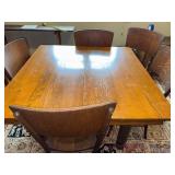 Vintage Oak Dining Table with 5 Wooden Chairs and Spiral Legs and Two leaves