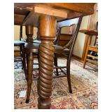 Vintage Oak Dining Table with 5 Wooden Chairs and Spiral Legs and Two leaves