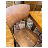 Vintage Oak Dining Table with 5 Wooden Chairs and Spiral Legs and Two leaves