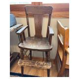 Antique Wooden High Chair with Armrests and Footrest