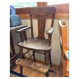 Antique Wooden High Chair with Armrests and Footrest