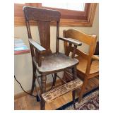 Antique Wooden High Chair with Armrests and Footrest