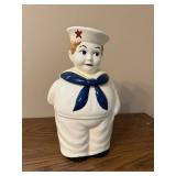 Sailor Boy Ceramic Cookie Jar with Blue Scarf and Red Star Hat