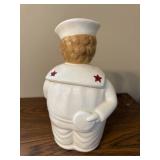 Sailor Boy Ceramic Cookie Jar with Blue Scarf and Red Star Hat