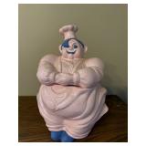 Vintage Pink Chef Cookie Jar with Blue Accents