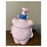 Vintage Pink Chef Cookie Jar with Blue Accents
