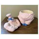 Vintage Pink Chef Cookie Jar with Blue Accents