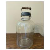 Vintage 12-Inch Glass Jug with Metal Lid and Wooden Handle