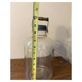 Vintage 12-Inch Glass Jug with Metal Lid and Wooden Handle