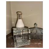Collection of 3 Vintage Pressed Glass Candy Dishes and 1 Quart Milk Bottle