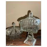 Collection of 3 Vintage Pressed Glass Candy Dishes and 1 Quart Milk Bottle