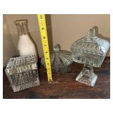 Collection of 3 Vintage Pressed Glass Candy Dishes and 1 Quart Milk Bottle