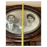 Antique Oval Bubble Glass Portrait with Tiger Stripe Wood Frame, 23x17 Inches