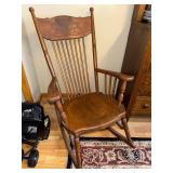 Antique Wooden Rocking Chair with Decorative Pressed Wood Back