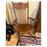 Antique Wooden Rocking Chair with Decorative Pressed Wood Back