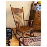 Antique Wooden Rocking Chair with Decorative Pressed Wood Back