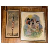 Pair of Framed Art Prints: Old Glory Flag & Jesus with Children