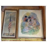 Pair of Framed Art Prints: Old Glory Flag & Jesus with Children