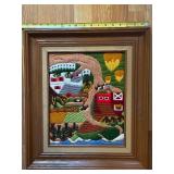 Framed Handcrafted Needlepoint Art with Barn and Countryside Scene