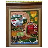 Framed Handcrafted Needlepoint Art with Barn and Countryside Scene