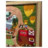 Framed Handcrafted Needlepoint Art with Barn and Countryside Scene