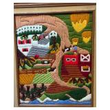 Framed Handcrafted Needlepoint Art with Barn and Countryside Scene