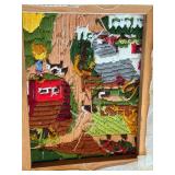 Framed Handcrafted Needlepoint Art with Barn and Countryside Scene