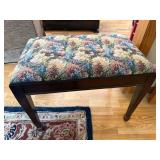 Vintage Upholstered Piano Bench with Floral Tapestry