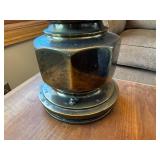 Vintage Brass Table Lamp with Drum Shade, 37 Inches Tall