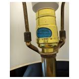 Vintage Brass Table Lamp with Drum Shade, 37 Inches Tall