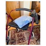 Adult Mobility Walker with Seat and Bag of Blue Terry Cloth Adult Bibs