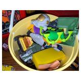 Vintage GoBots Lunchbox with Thermos, Red Skateboard, and Toy Vehicle Collection