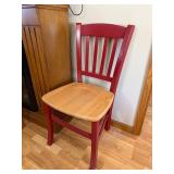 Red and Natural Wood Slat Back Dining Chair