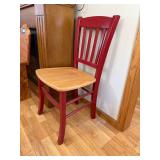 Red and Natural Wood Slat Back Dining Chair
