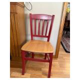 Red and Natural Wood Slat Back Dining Chair