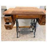 Vintage Treadle Sewing Machine in Ornate Wood Cabinet with Drawers