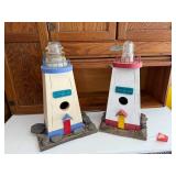 Pair of Handcrafted Lighthouse Birdhouses Lost Bay and Windy Rock